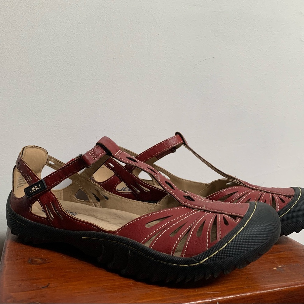 Red JBU vegan cut-out sandals